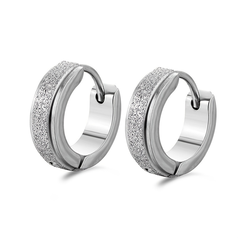 Fibbie per orecchie satinate in acciaio inossidabile sabbia pressata lucida colore argento dorato orecchini punk neri gioielli per feste regalo di compleanno_voghion.com