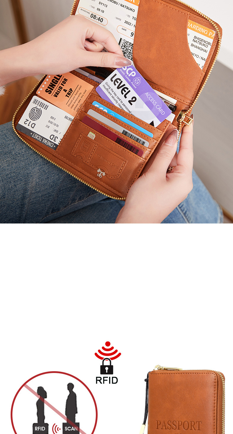 Women's Wallet & Men's Wallet Rfid Passport Bag Long Zipper Passport Holder Ticket Multifunctional Travel Storage Certificate Bag_voghion.com
