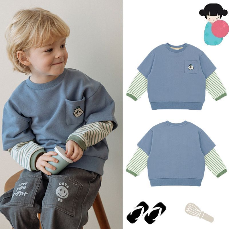 Maglietta Mother Kids per bambini di piccola e media taglia, con cucciolo di cartone animato, a righe, felpa in due pezzi_voghion.com