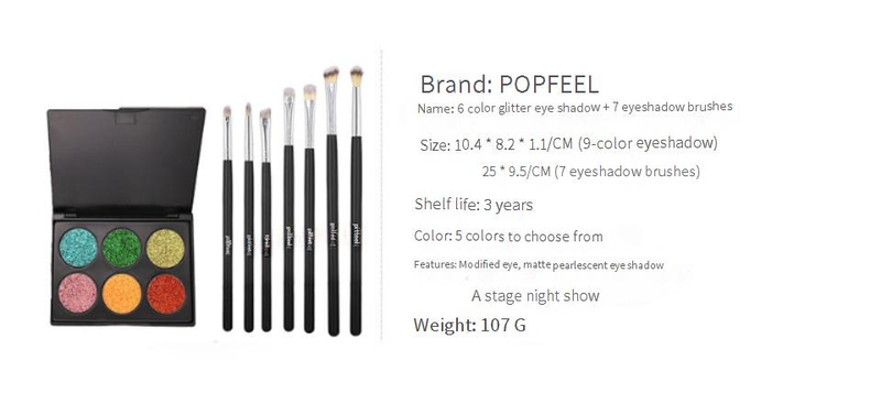 Make-up-Sets POPFEEL 6 Farbe Lidschatten + 7 Make-up-Pinsel Glitter Lidschatten Make-up Kombination Set Schönheit_voghion.com