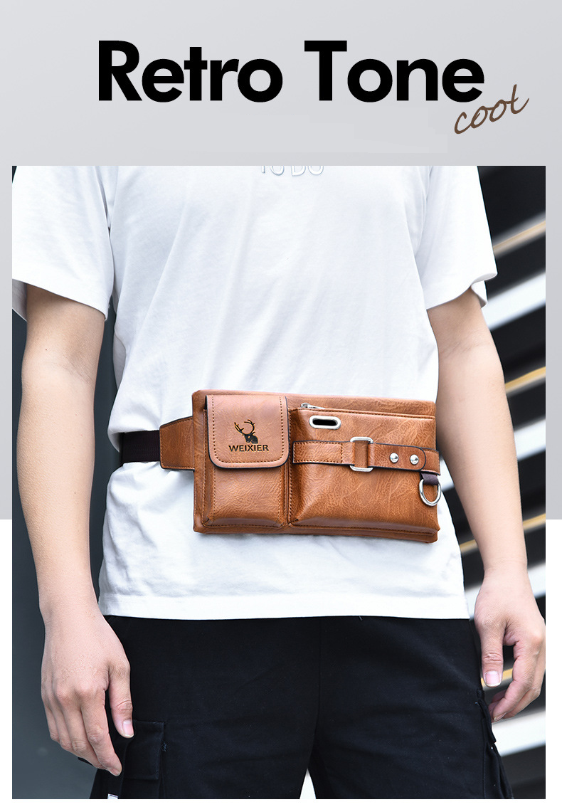 Herren-Umhängetasche, Umhängetasche, taktische Brusttasche für den Sommer, Handy-Hüft- und Hüfttasche, multifunktionale Brusttasche, Retro-PU-Hüfttasche_voghion.com