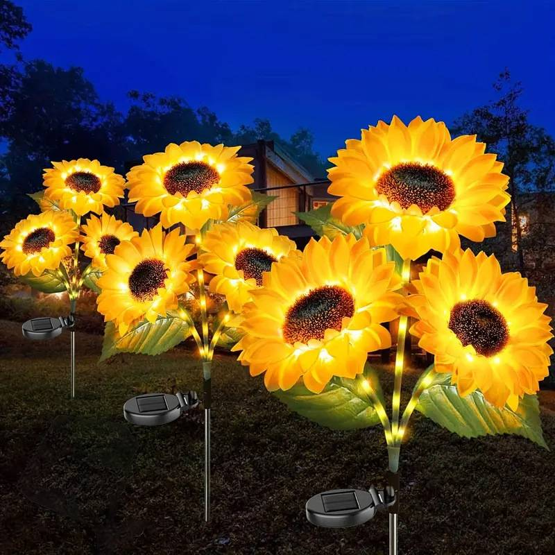 Luci solari da giardino - Decorazione da esterno a LED con girasole e lucciola, IP65 impermeabile, bianco caldo (confezione da 2, 20 LED, autonomia 8 ore)_voghion.com