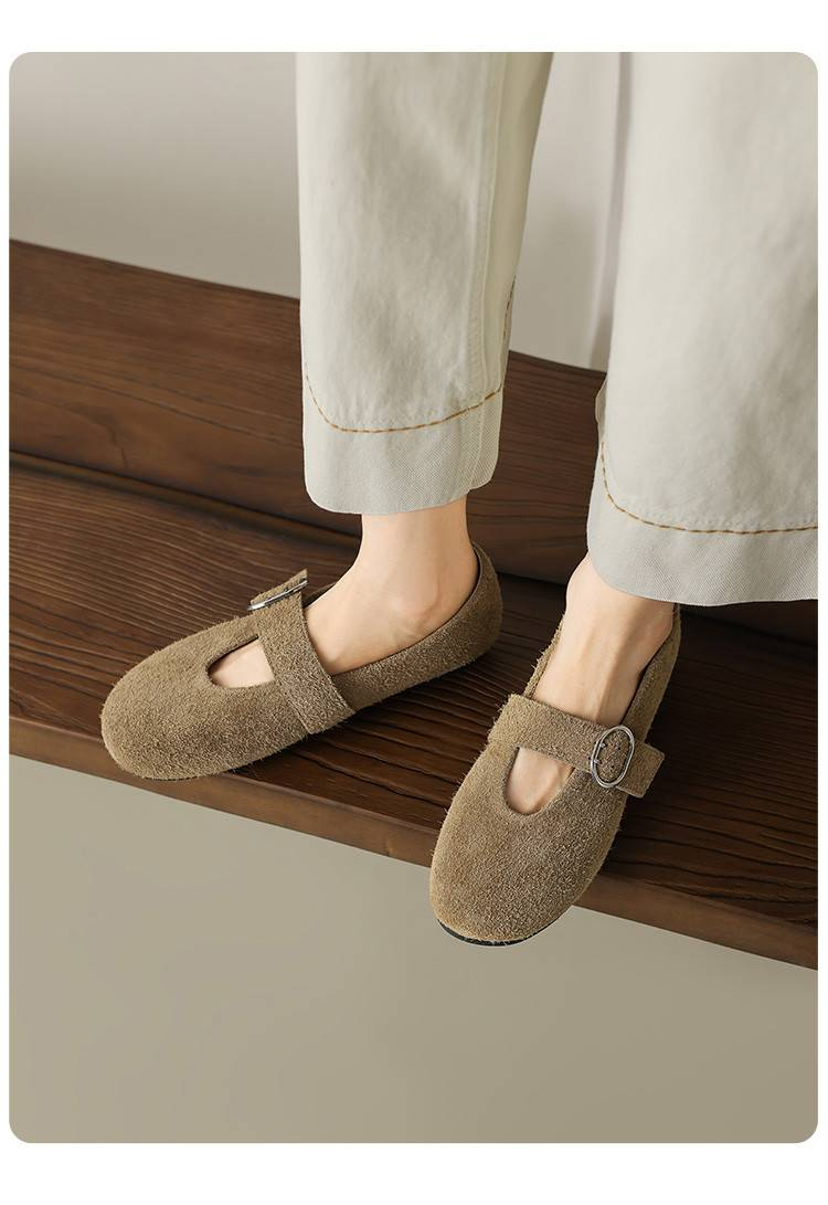 Cameido Women's Loafers Wine Red Brown Suede 1 5cm Round Toe Rubber Sole Casual Shoes_voghion.com