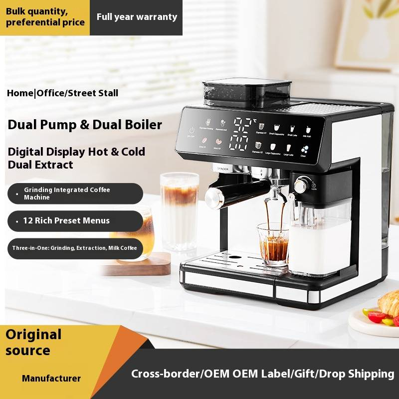 ZZUOM Kommerzielle Espressomaschine mit automatischem Milchaufschäumer, Doppelextraktion, Mahlwerk, Touchscreen, 1,8-l-Tank, Edelstahl_voghion.com