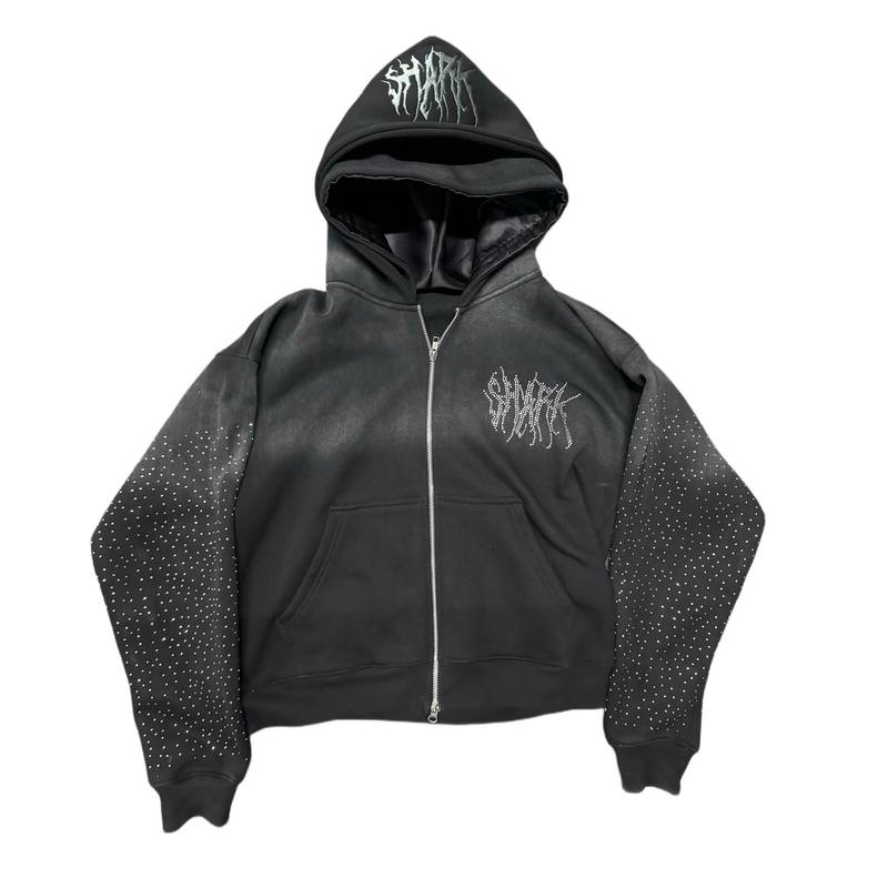 Vintage Washed Distressed Embroidered Hooded Zip-Up Sweatshirt – Oversized Streetwear Jacket With Rhinestone & 3D Print_voghion.com