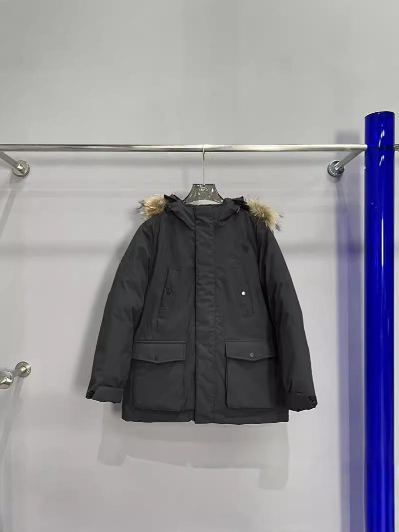 Herrenbekleidung Unisex Parkajacke mit Kapuze und echtem Pelzbesatz – Langer Wintermantel, 96 % weiße Entendaunen, wasserabweisendes Polyester, Streetwear-Mode_voghion.com