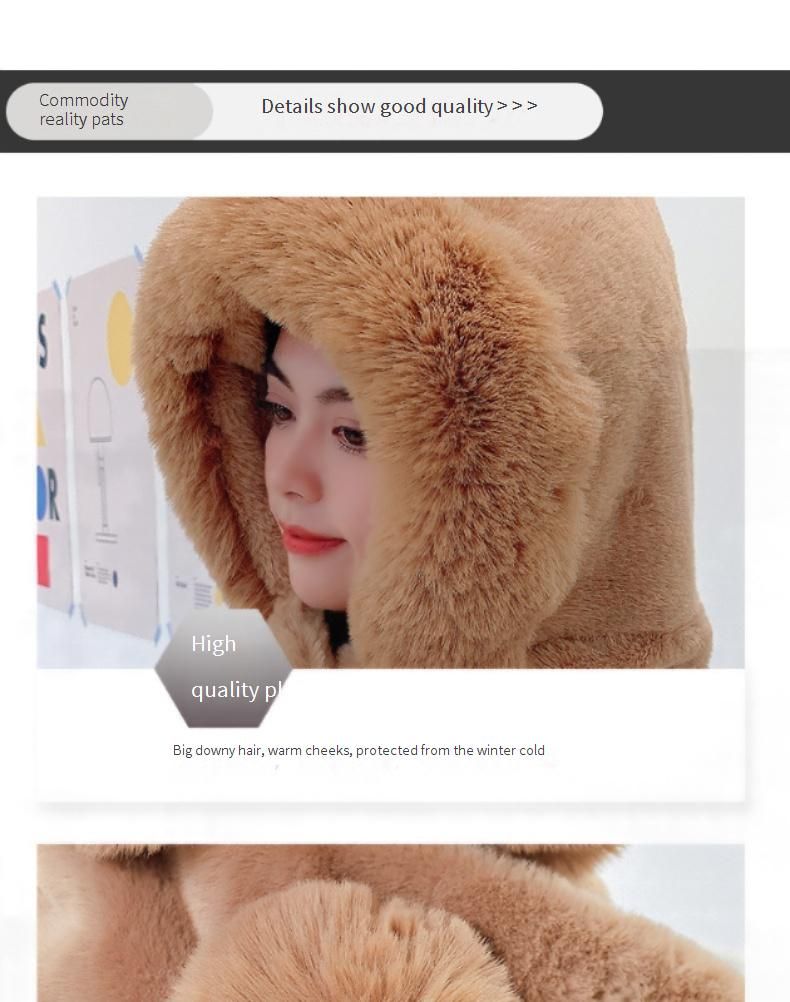 Kuschelige Winter-Kombination aus Fleece, Schal und Mütze – warme Strickmütze mit Ohrenklappen und Bommel für Damen, Schwarz und Khaki_voghion.com