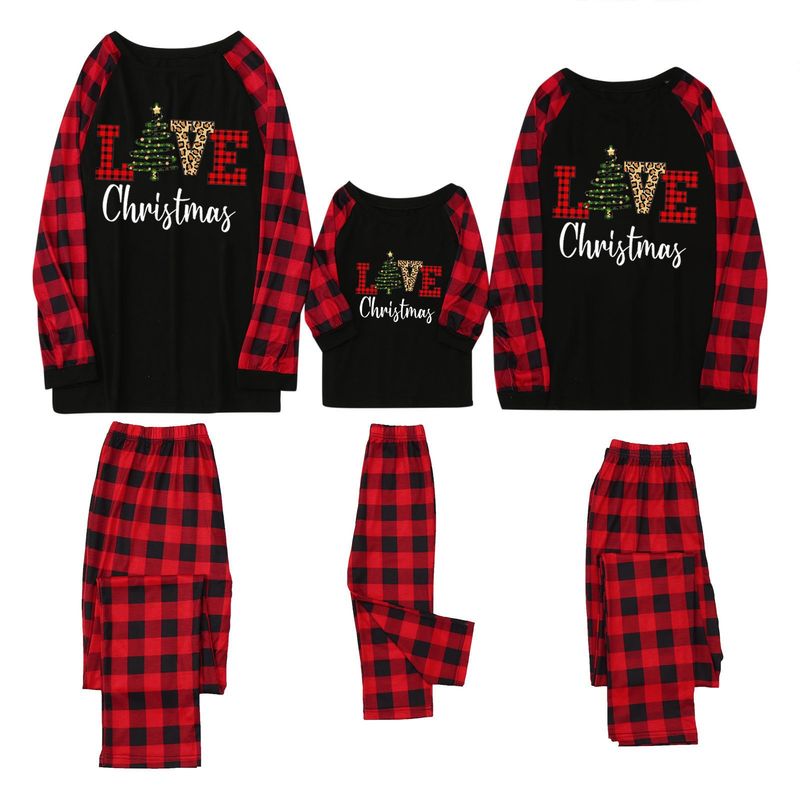 2025 Christmas Parent-child Clothing Long Sleeved Long Pants Checkered Patchwork Printed Home Clothes Christmas Parent-child Clothing Set-Men's Style_voghion.com