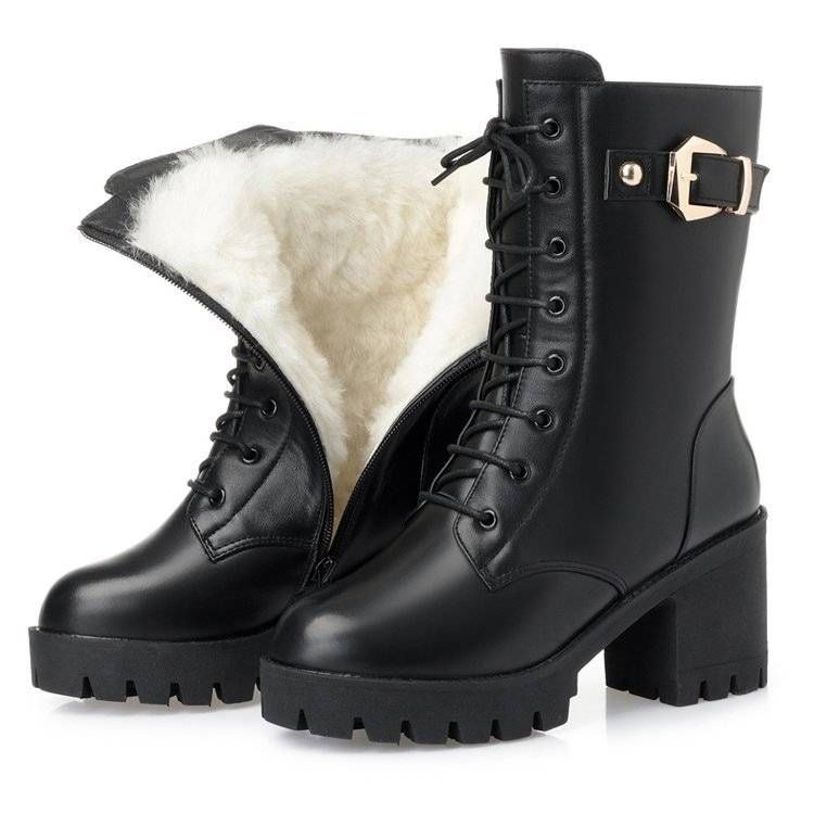 Women's Winter Boots Mid Calf Boots With Faux Fur Lining Chunky Heel Round Toe Ankle Boots Casual Comfortable Slip-On Shoes For Women_voghion.com