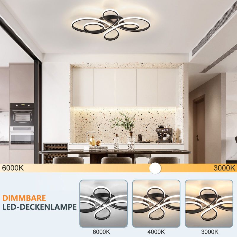 Glitzerlife Deckenlampe LED Deckenleuchte Schwarz - 66cm Dimmbar Wohnzimmerlampe 65W Moderne Schlafzimmerlampe Mit Fernbedienung Für Esszimmer Büro Arbeitzimmer_voghion.com