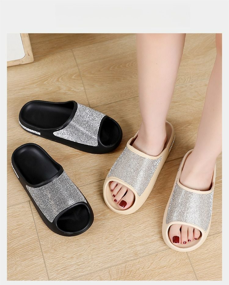 Damen-Hausschuhe mit glänzenden Strasssteinen – Hausschuhe für drinnen_voghion.com