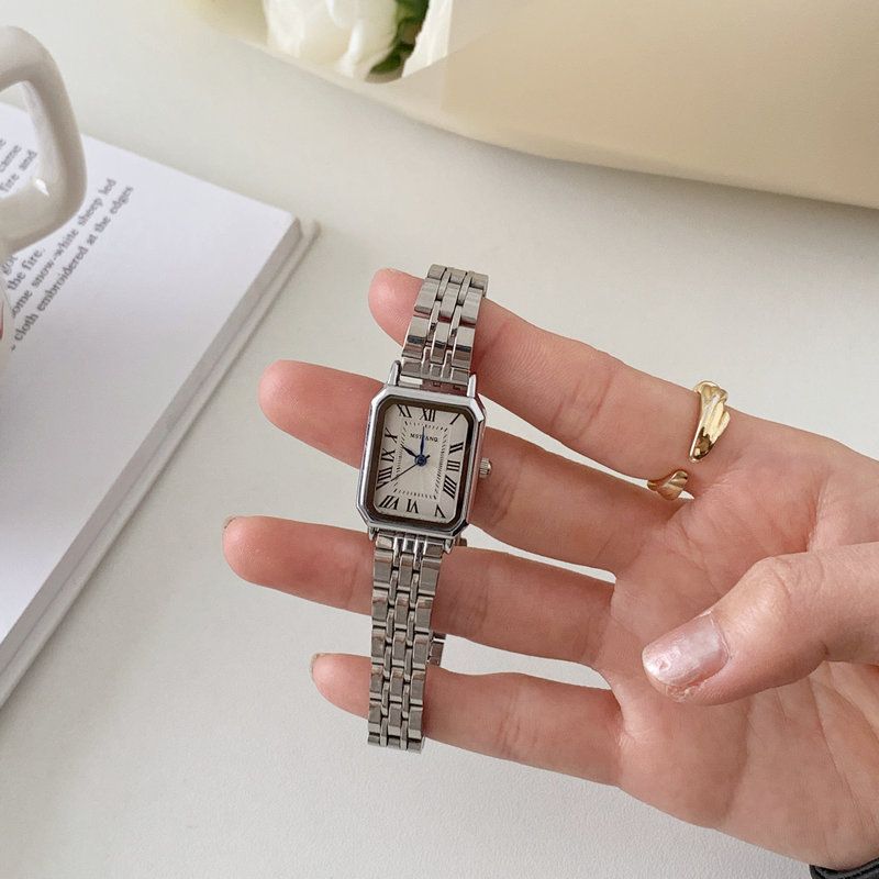 Women's Steel Band Chain High Appearance Student Cool Style French Niche Light Elegant Small Square Dial Watch_voghion.com