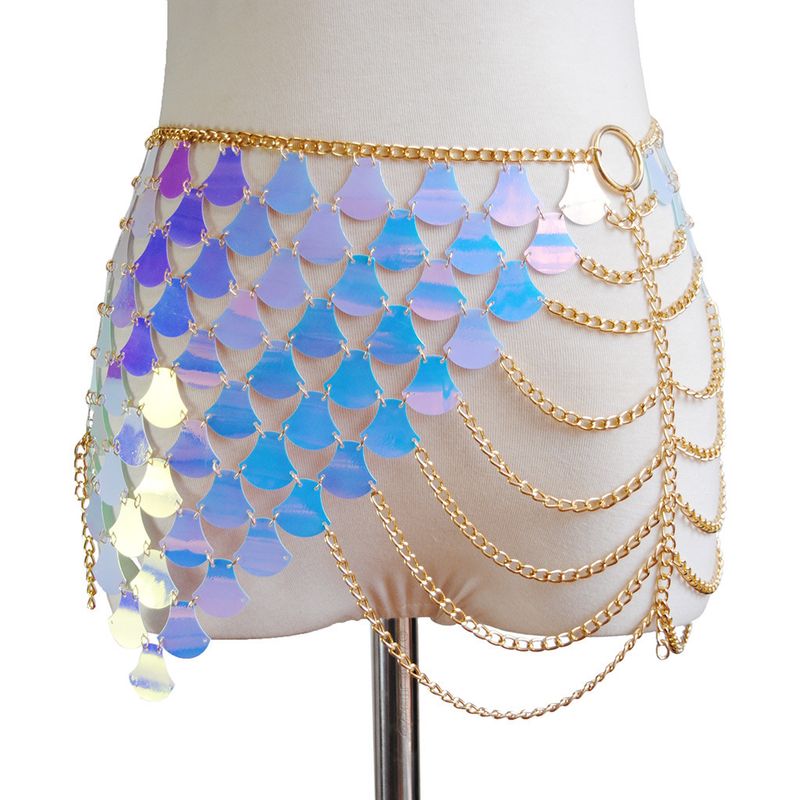Set di catene per il corpo con paillettes esagerate - Gioielli per la vita metallici a squame di pesce per look audaci_voghion.com