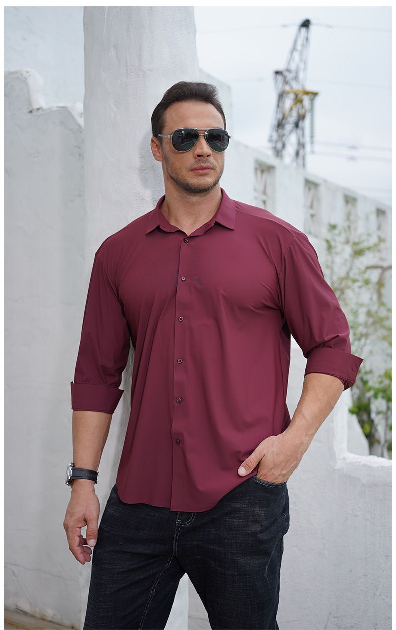 Camicia a maniche lunghe da uomo taglie forti, nuova primavera e autunno, tinta unita, elasticizzata, di grandi dimensioni_voghion.com