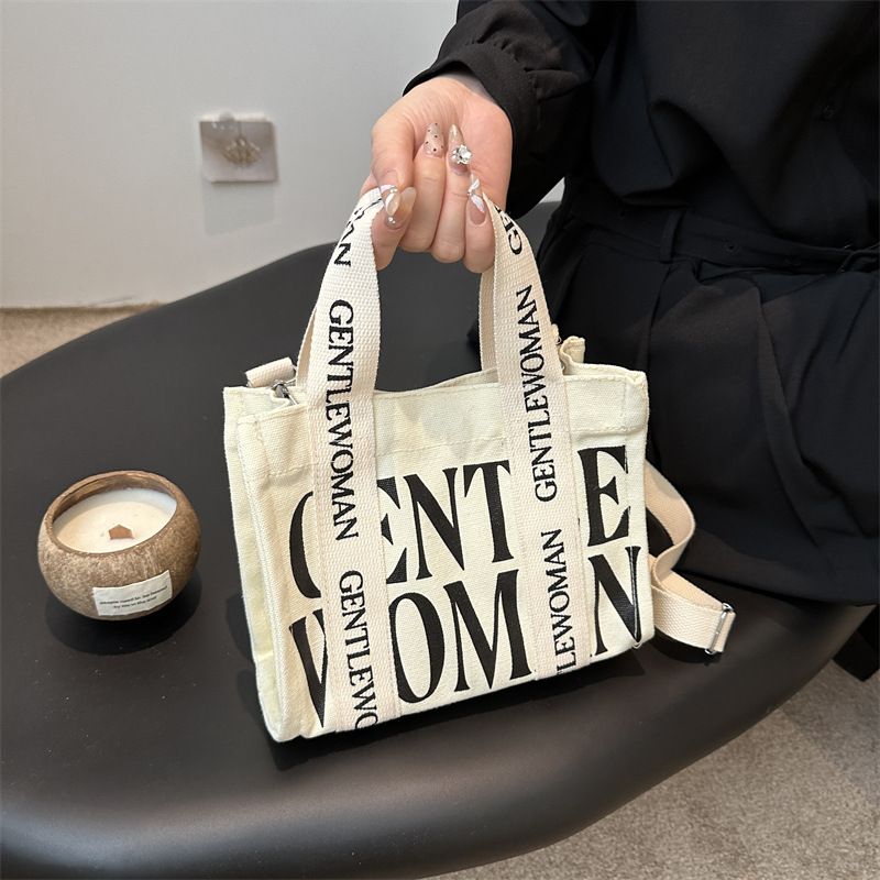 Gentle Woman Damen Einfache Persönlichkeit Brief Drucken Leinwand Neue Casual Schultertasche_voghion.com