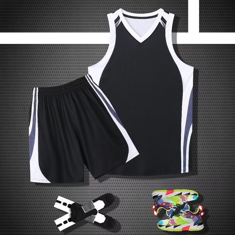 Basketbalpakset, zomerteamuniform voor heren, bedrukt met sneldrogende, ademende woorden, onderneming en publiek_voghion.com