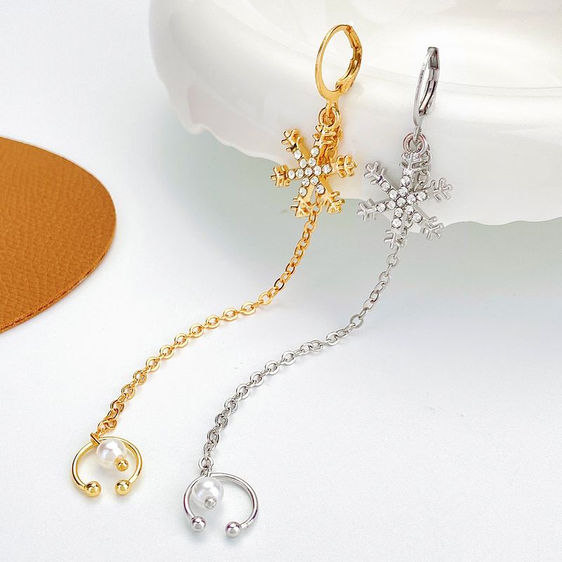 orecchini a clip con fiocco di neve in stile ins, orecchini a catena lunga, leggeri e di lusso, da donna, con fiocco di neve piccolo, orecchini monopezzo_voghion.com