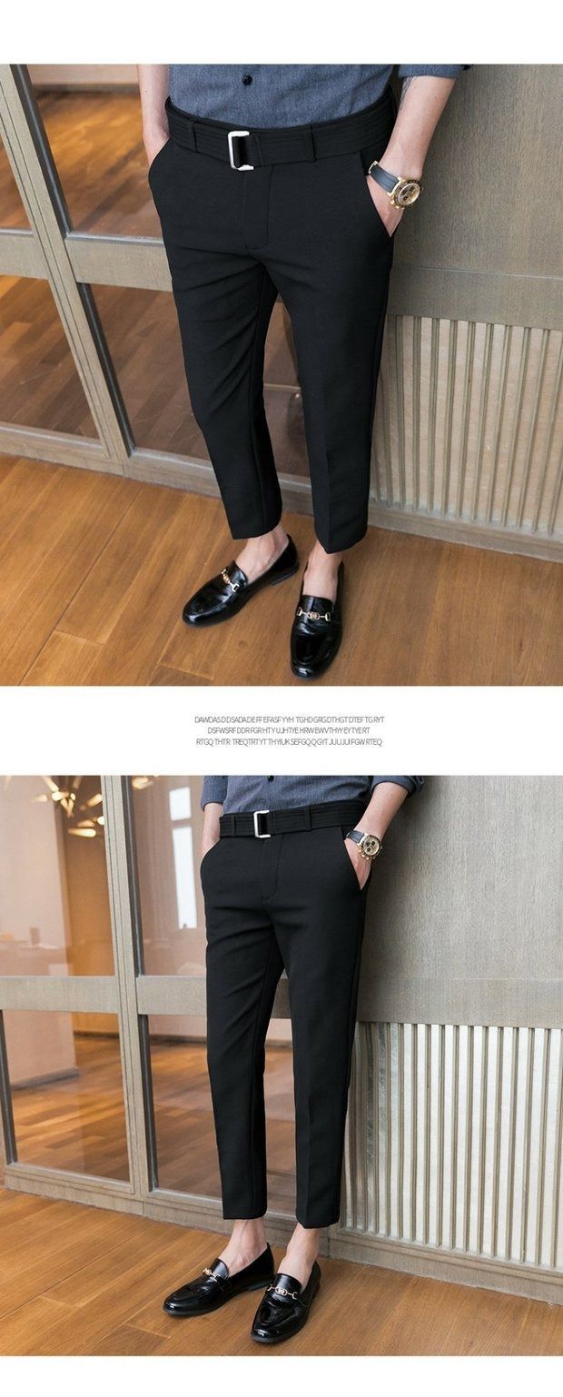Summer New Drop Feeling Elastic Pants For Men's Korean Slim Fit Feet 9/10 British Casual Pants_voghion.com