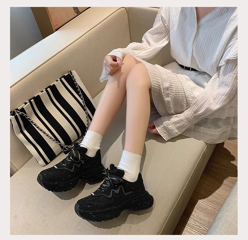 Dikke platform sneakers voor dames met strass steentjes - modieuze streetwear casual schoenen voor hardlopen, wandelen en dagelijks gebruik_voghion.com