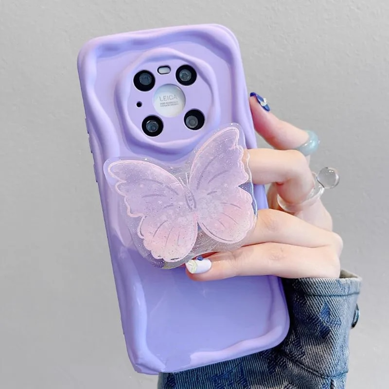 Glitter Butterfly Holder Stand Phone Case For Huawei Nova 9 SE P30 Pro P40 Lite P50 P60 Nova8 Pro Y90 Y70 Soft Silicone_voghion.com