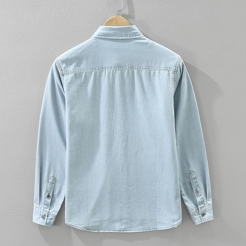 Denim-Retro-Langarmhemd für Herren, modisch und vielseitig, künstlerisches und lässiges lockeres Oberteil_voghion.com