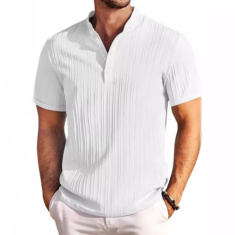 Abbigliamento Uomo Nuova Camicia Henry da Uomo Retro in Cotone e Lino a Righe, Casual e Ampia_voghion.com