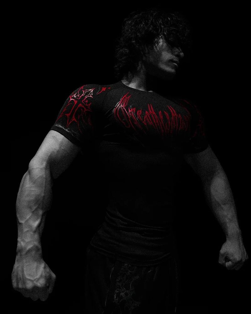 Men's Gothic Streetwear Gym T-Shirt – Oversized Dark Print Short Sleeve (Black/White With Demon Skull Design)_voghion.com