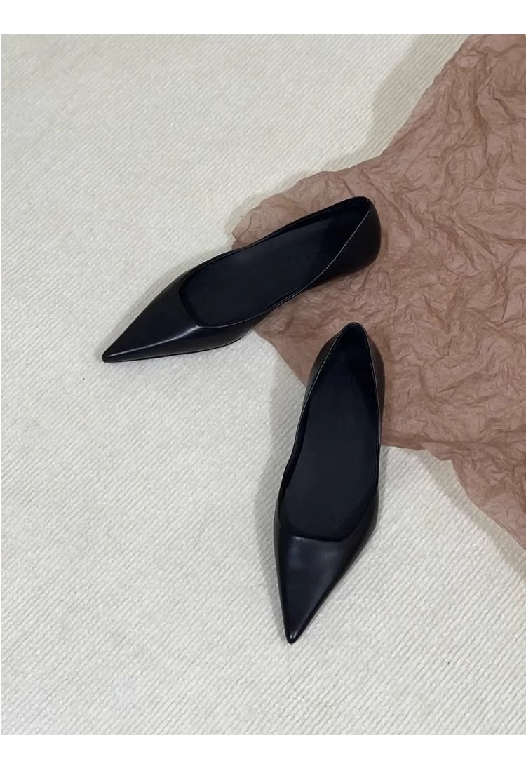 MTX Schwarze Damenschuhe mit spitzen High Heels im französischen Stil, flache Schuhe mit flachem Mund, elegante Mode, Pendler-Flats_voghion.com