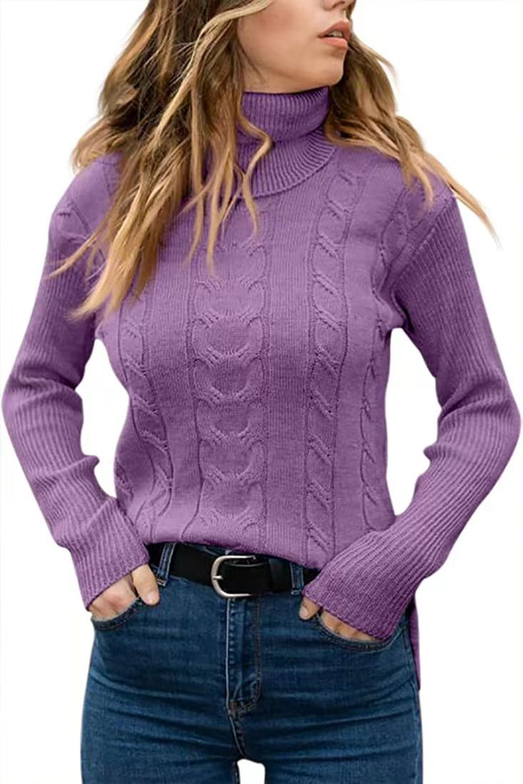 Odzież damska jesień i zima nowy jednolity kolor golf sweter retro długi sweter odzież damska_voghion.com