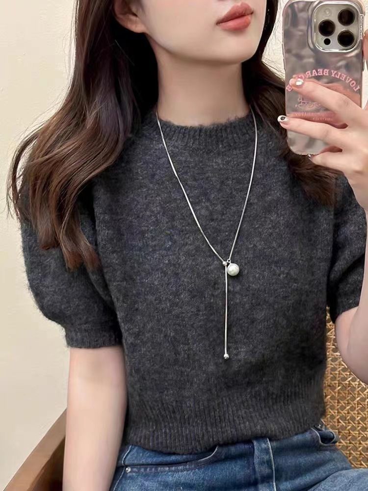 Adjustable pearl pendant titanium steel necklace sweater chain length_voghion.com