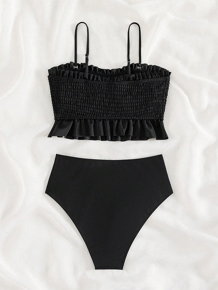 Women's 2024 new solid color strapless suspender sexy beach swimsuit high waisted bikini_voghion.com