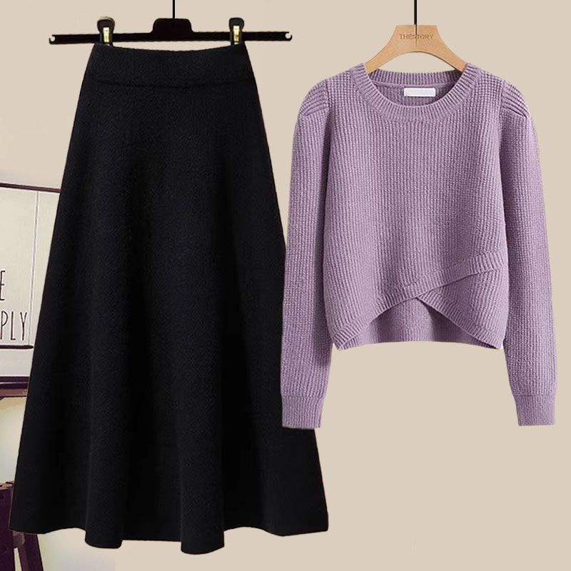 Ensemble en tricot inspiré de Petite Audrey – Ensemble pull slim et jupe midi_voghion.com