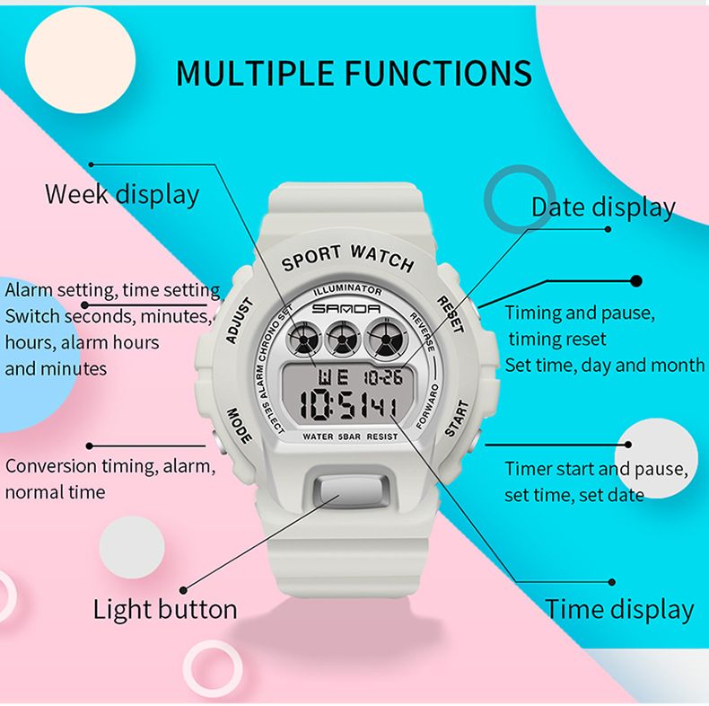 Unisex Digital Watch With LED Backlight, Waterproof & Lightweight Resin Strap For Students & Teens Fashion Trend Electronic Watch Student_voghion.com