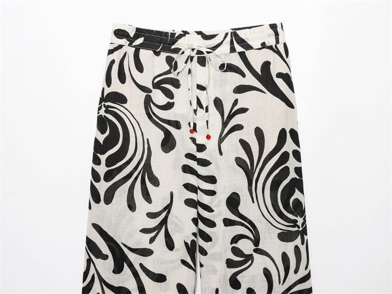 Completo da salotto in raso stampato da donna, novità primaverile: top a maniche lunghe e pantaloni a gamba larga, completo streetwear, comodo ed elegante, XS/S/M/L_voghion.com