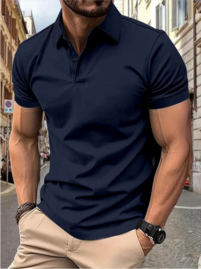 Men's Short Sleeve Solid Color Short Sleeve Daily Casual Lapel Casual Short Sleeve Button Down T-shirt Casual Top For Men_voghion.com