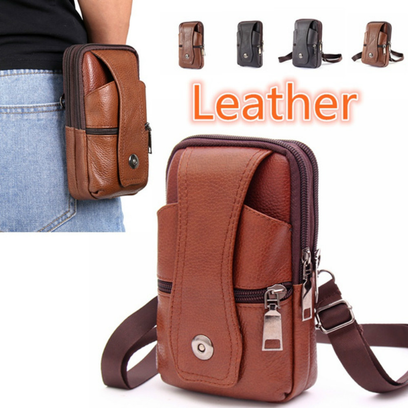 Männer Lieder Taillebeutel Grouss Kapazitéit Gürteltasch Braun Schëllertaschen Crossbody Taschen Multilayer Schnalle Handytasch Hënnertasch_voghion.com