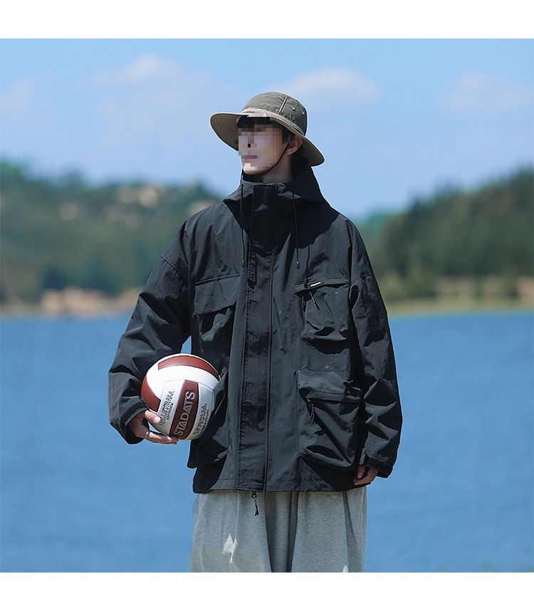 Military green mountain style functional assault suit men's spring hooded windproond waterproof vintage work jacket_voghion.com