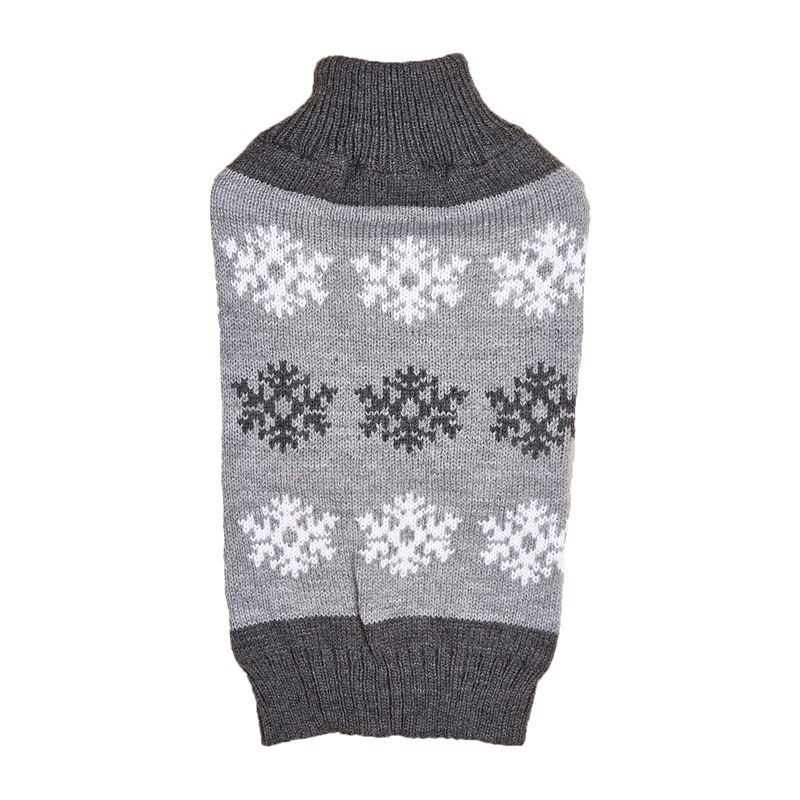 Pull de Noël pour chien, col rabattu simple, élastique, trois rangées, motif flocon de neige, marron et gris, pour l'automne et l'hiver_voghion.com