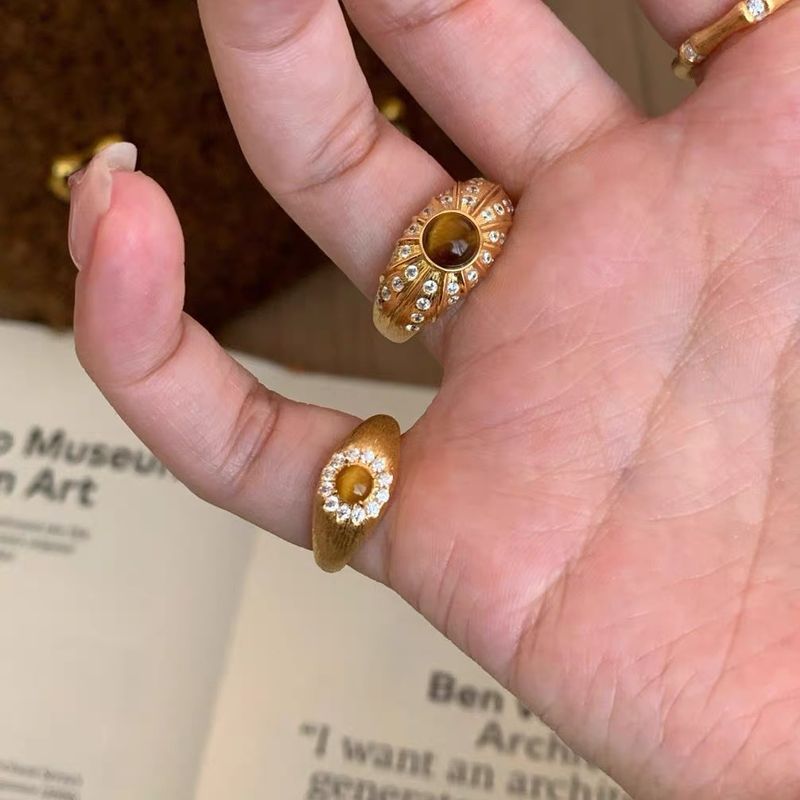 Vintage Gula Silk Fortune Tiger Eye Stone Ring, Female Heavy Industry, High Grade, Cold Wind, Exquisite Tail Ring_voghion.com