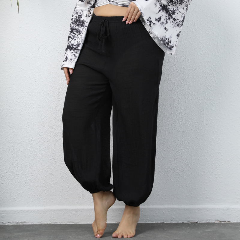 plus size Γυναικείο παντελόνι παραλίας casual φαρδύ φανάρι_voghion.com
