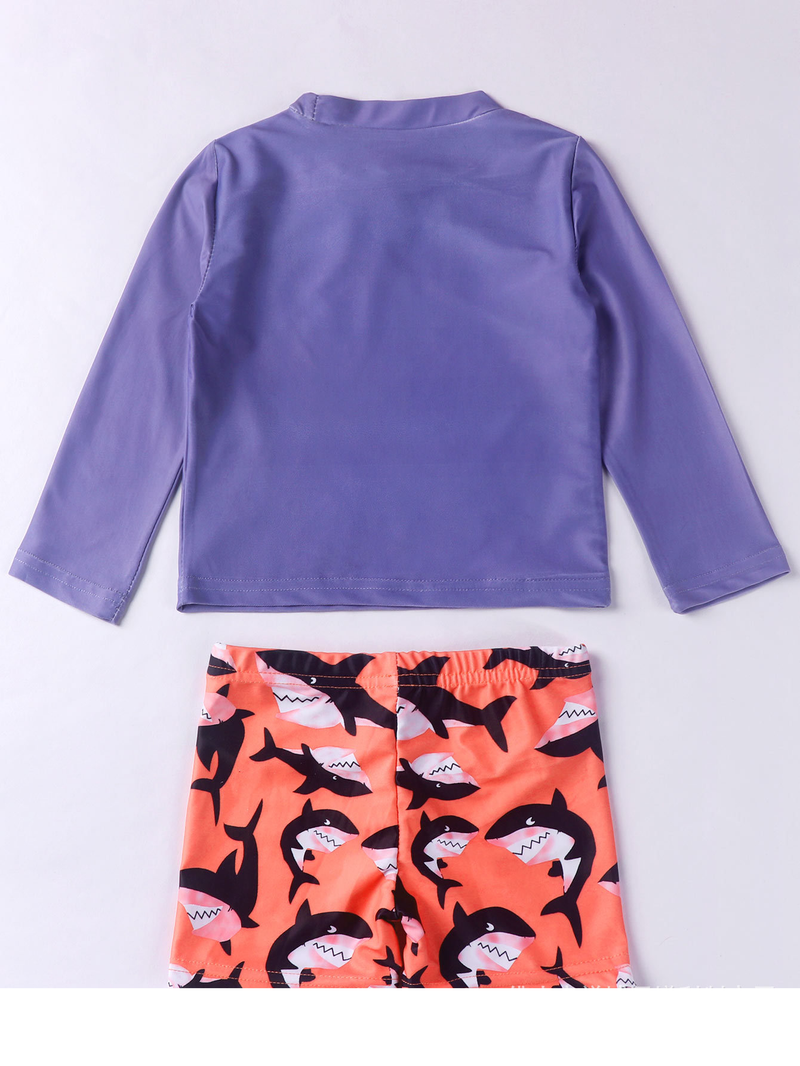Mother&Kids Conjunto de bañador para niña de dos piezas con estampado de tiburones_voghion.com