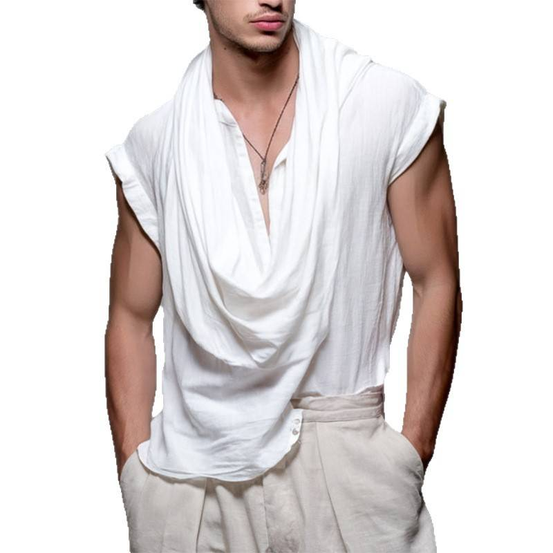 Chaleco deportivo de color liso con cuello halter y cuello halter para hombre_voghion.com