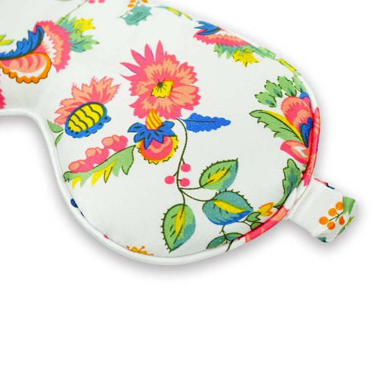 Maschera per dormire con stampa digitale floreale - Tessuto bianco effetto seta 100% traspirante, blocca la luce, morbida fascia regolabile_voghion.com