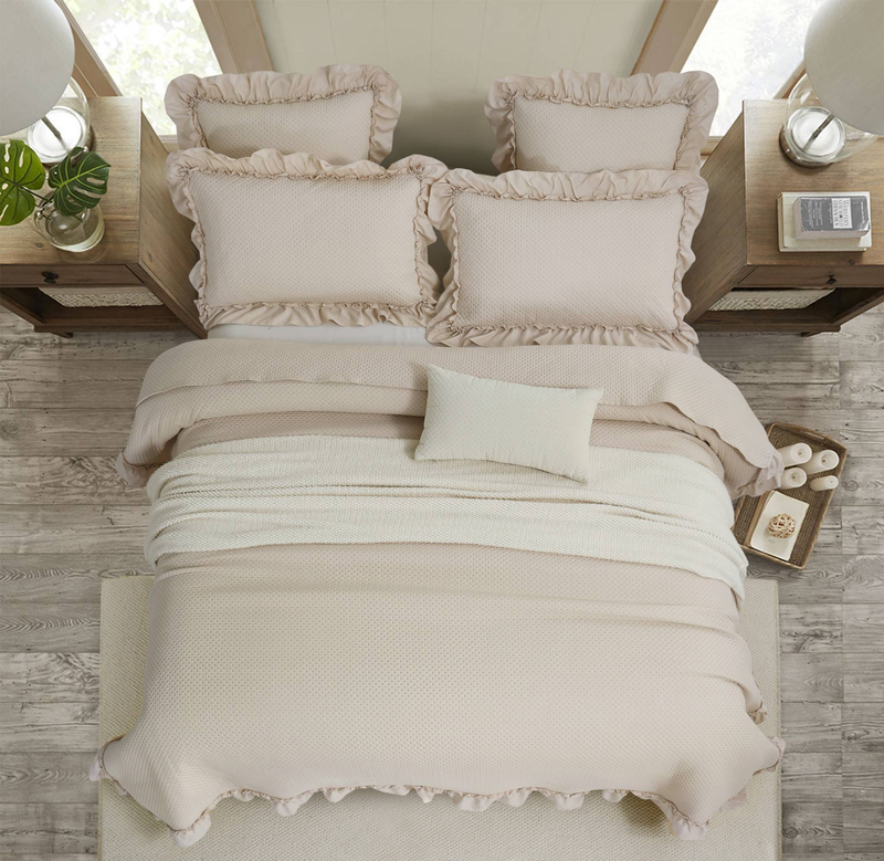 CG33 Washed Cotton Ruffled Bed Cover Set, Suitable For Bedrooms And Living Rooms (1* Bedspread +2* Pillowcase, No Duvet Core Or Pillow Core)_voghion.com