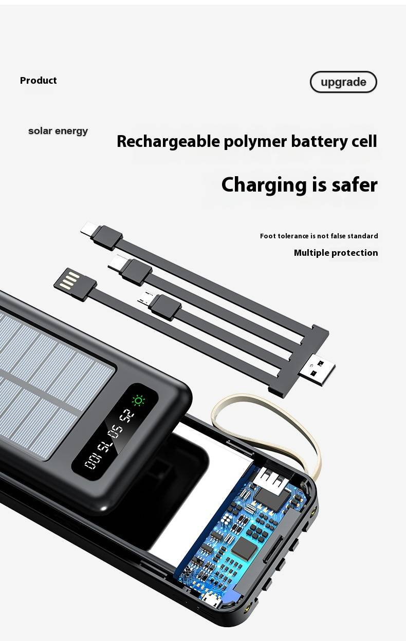 Kodi Solar Power Bank 30000mAh With Built-in Cables, Portable Charger For Outdoor Camping, Hiking, Travel, Emergency Backup (Black/White)_voghion.com