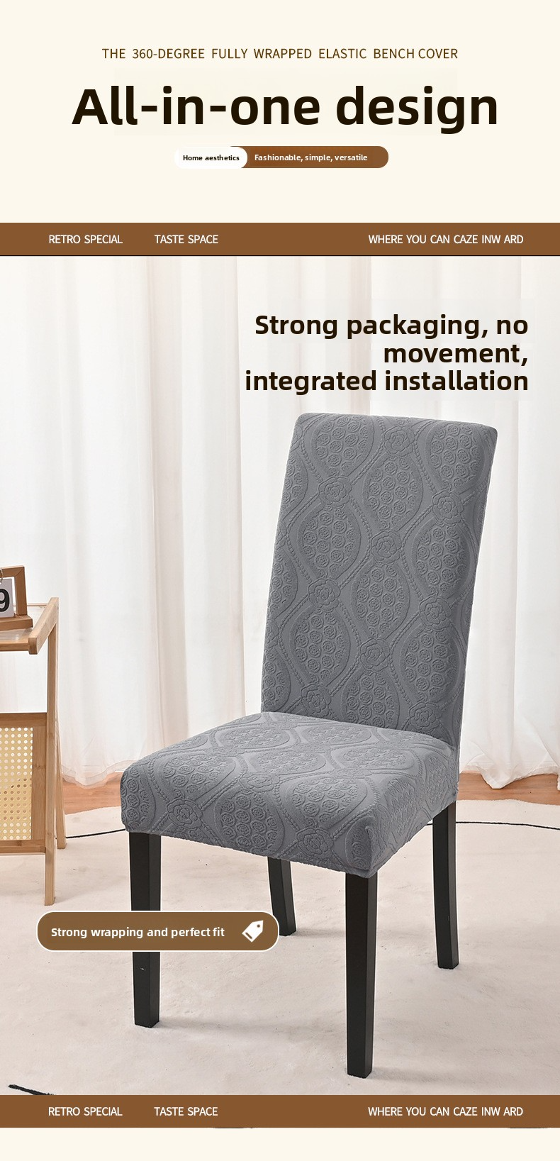 Polyester Jacquard Velvet Waterproof Chair Covers – Thickened Anti-Scratch Elastic Slipcovers For Dining Chairs – 220GSM Durable Fabric_voghion.com