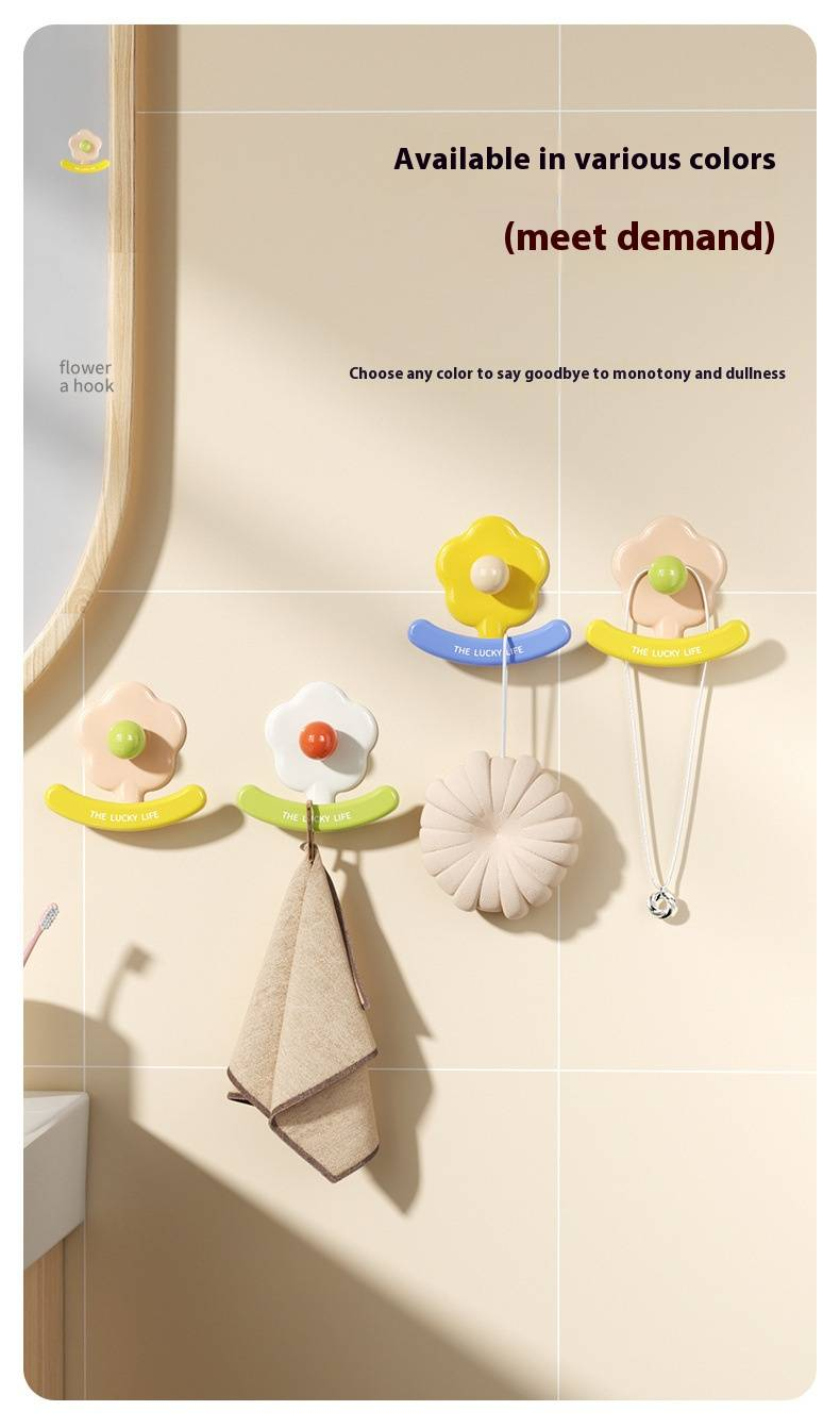 Sevimli Çiçek Yapışkanlı Kancalar - Ev, Mutfak ve Banyo İçin Matkap Gerektirmeyen Duvar Askıları (Beyaz/Sarı/Bej, 3 kg Taşıma Kapasitesi, Yerden Tasarruf Sağlayan Tek Kanca)_voghion.com