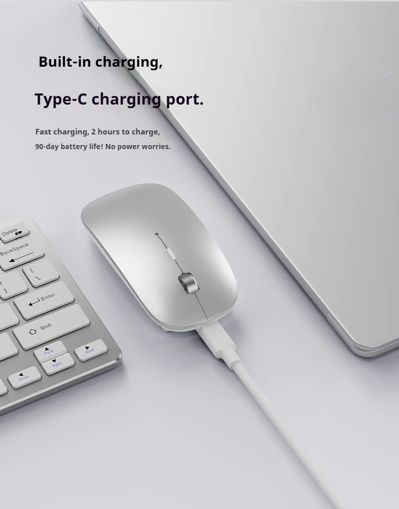 Ratón silencioso con Bluetooth e inalámbrico 2.4G para libros: recargable, con desplazamiento en 4 direcciones y 1600 DPI, compatible con iPad y portátiles._voghion.com