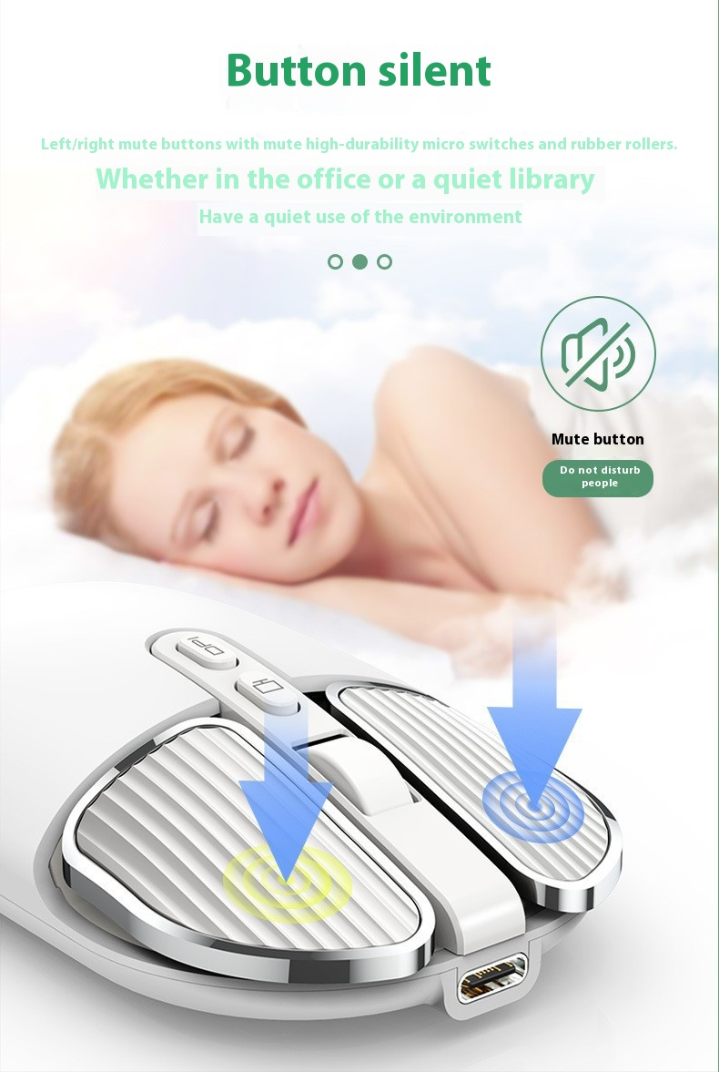Ratón inalámbrico Bluetooth: modo dual, silencioso y recargable (2,4 G+BT), 2400 DPI, desplazamiento en 4 direcciones y diseño ergonómico para portátil/PC._voghion.com