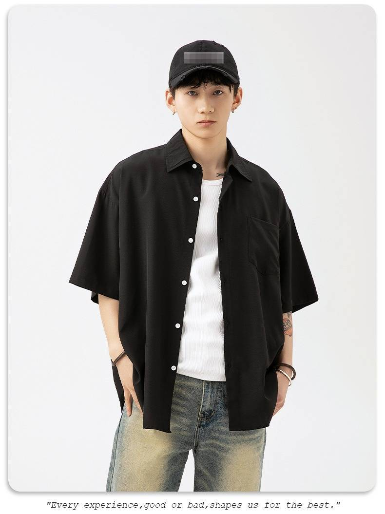 Men's Lightweight Drape Short Sleeve Shirt - Summer Casual Linen-Like Oversized Shirt For Couples (Pink/Black/Blue/Beige)_voghion.com